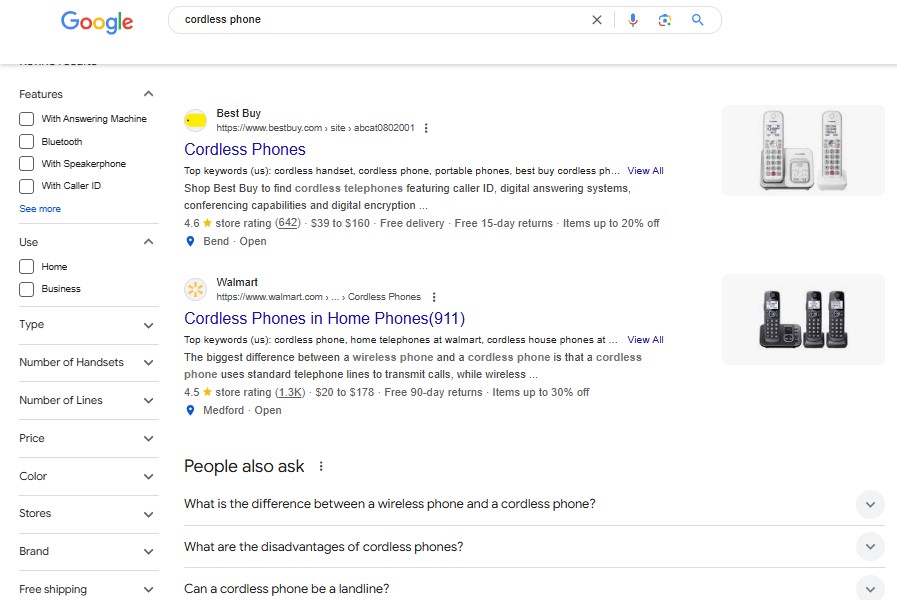 cordless phone google search result